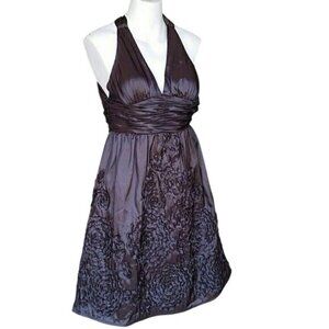 Adrianna Papell Halter Fit and Flare Ruffle Dress 6p Dark Grey